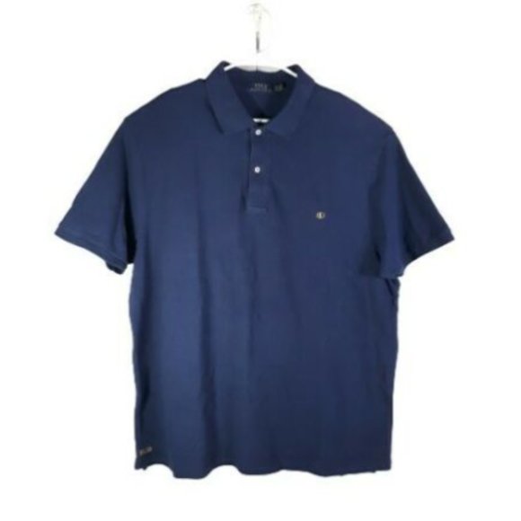 Polo Ralph Lauren Mens Polo Shirt 2XB Short Sleeve Blue White letters embroider - Picture 1 of 6
